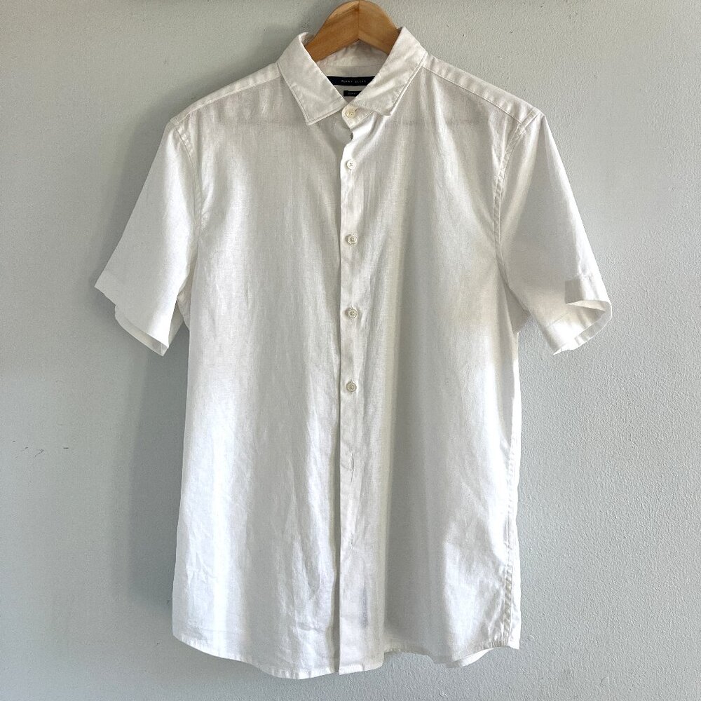 Perry Ellis White Linen Short-Sleeve Button-Up